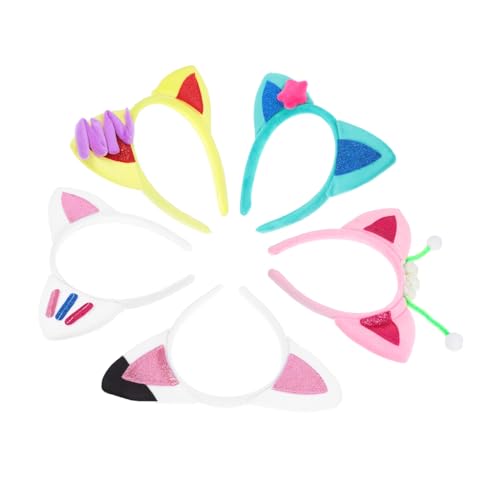 EPIGEIST 5 Stück Teiliges Katzenohren Haarband Glitzerndes Partyhaarschmuck Verstellbares Kopfbügel Accessoire Vielseitig für Karneval Kostümfest Cosplay und Mottoparty Bunte Farben von EPIGEIST