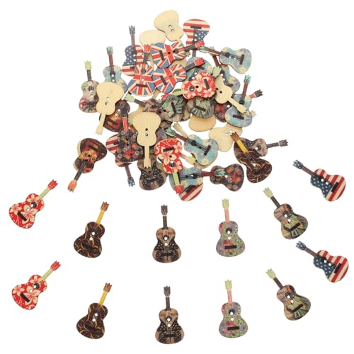 EPIGEIST 50 Stück Gitarrenförmige Holzknöpfe zum Basteln Natürliche DIY Knöpfe für Kleidung Mäntel Hemden Langlebige Holzknoepfe für Kreative Nähprojekte Bunte Mischung Zufällige Farbe von EPIGEIST