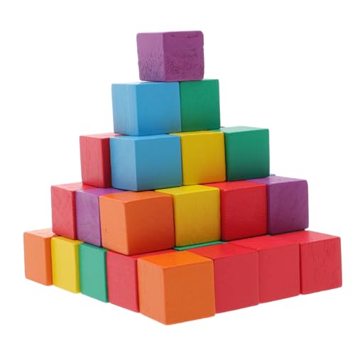 EPIGEIST 50 Stück Lotus Square Mini Handwerk quadratische Blöcke Sortiert bunt Farben Bauen farbig Hartholz unbemalt für quadratischer Holzblock Bastelwürfel aus Holz Kleiner Block Bambus von EPIGEIST