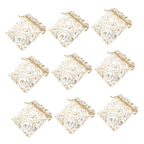 EPIGEIST 50 Stück Organza Geschenktüten mit Kordelzug und für Hochzeiten Weihnachten und Besondere Anlässe Gold und Weiß von EPIGEIST