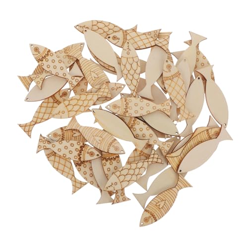 EPIGEIST 50 Stück Teiliges DIY Holz Fischanhänger Mediterraner Stil Unlackierte Meeresmotive Holzfiguren Kreative Bastelprojekte Nautische Wanddekoration von EPIGEIST