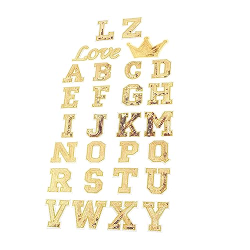 EPIGEIST 56 Stück Aufbügelbare Buchstaben Patches Gold Glitzer Diy Applikationen für Kleidung Taschen und Hüte zum Reparieren und Dekorieren von Textilien von EPIGEIST
