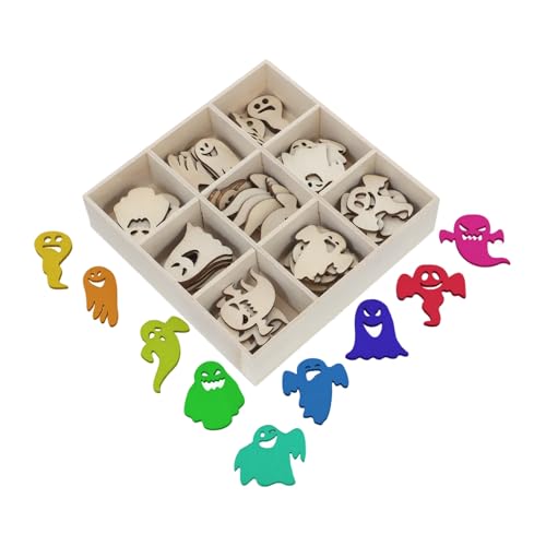 EPIGEIST 72 Stück Teiliges Holzdekoration Halloween Holzhandwerk Langlebige Holzstücke für Basteln und Herbstdeko als Distinctive Wooden Crafts Box Packed Adornment Props von EPIGEIST