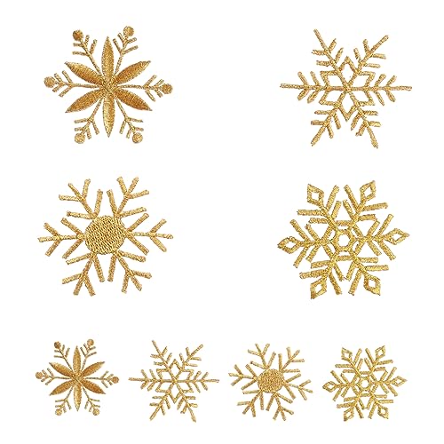 EPIGEIST 8 Stück bestickter Aufnäher mit Schneeflocken Flicken aufnähen für Kleidung schuhreparatur embroidery thread weihnachtsdeko Schneeflocken-Applikationen Patch Polyesterfaden Golden von EPIGEIST