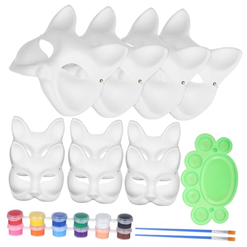 EPIGEIST DIY Fuchs Halbmasken Teilig mit Farben Acrylfarben und Pinseln Leichte Papierpulp Masken zum Bemalen für Party Kostüm Bastelset von EPIGEIST