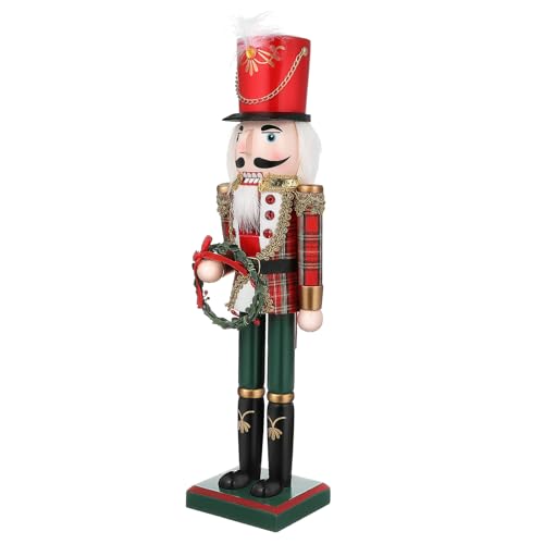 EPIGEIST Holz Soldat Weihnachtsdeko Rot Grün mit Blumenkranz Handgefertigt Traditionelle Holzfigur Festliche Tischdekoration für Weihnachten Wohnzimmer von EPIGEIST