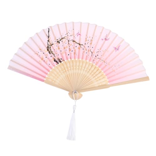 EPIGEIST Japanischer Faltfächer Handgefertigt Vintage Fächer mit Pflaumenmotiv für Tanz Party Hochzeit und Dekoration Rosa Hintergrund von EPIGEIST