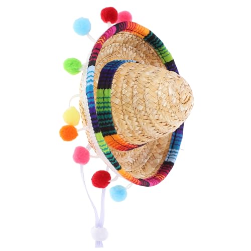 EPIGEIST Mexikanischer Sombrero Kleiner Partyhut mit Kinnriemen Leichter Strohhut mit Bunten Pompoms Modisches Partyzubehör für Karneval Fotoshooting und Outdoor Feiern von EPIGEIST