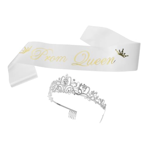 EPIGEIST Prom Queen Schärpe und Krone Set Weiß Satin Abschlussparty Dekoration mit Funkelnder Strasskrone und Langlebigem Satin Schärpe für Abschlussfeiern Tanzpartys Hochzeiten und Kostüme von EPIGEIST