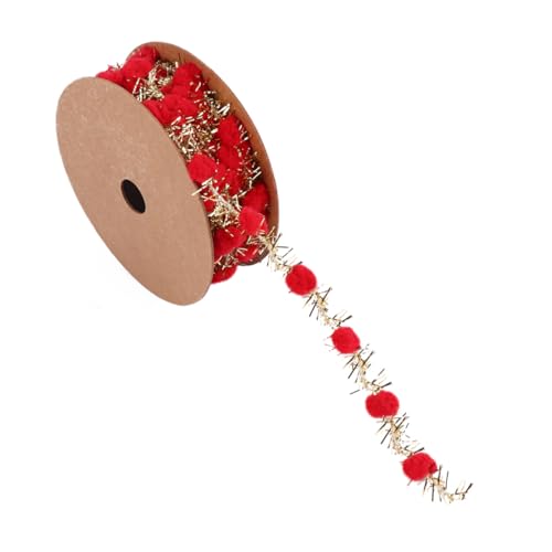 EPIGEIST Rotes Pom Poms Geschenkband mit Draht Fuzzy Balls Dekorationsband für Weihnachtsbaum Party DIY Basteln Glänzende Weihnachtsbänder für Festliche Dekorationen von EPIGEIST