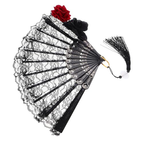 EPIGEIST Schwarzer Spitzenfächer Faltbar Romantisch Tragbar Vintage Gothic Lolita Handfächer für Halloween Tanz Hochzeit Victorian Stil von EPIGEIST