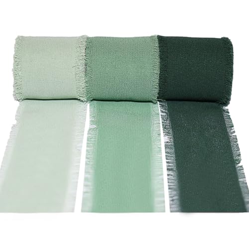 EPLZON Chiffonband, Tiefgrün, Grasgrün, Mintgrün 3,8 cm Fringe Chiffon Ribbon, Gemischtes Fransenband-Set, für Hochzeitseinladungen, Geschenkverpackung, dekoratives Band, 3 Rolls von EPLZON