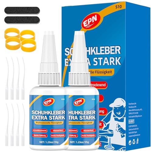 EPN Schuhkleber Extra Stark Wasserfest, 35g Transparent Schuhsohlen Kleber für Sneakers, Stiefel, Sandalen, Leder, High Heels und meh, 2 Stücke EPN Schuhkleber Extra Stark Wasserfest, 35g Transparent Schuhsohlen Kleber für Sneakers, Stiefel, Sandalen, Leder, High Heels und meh, 2 Stücke von EPN