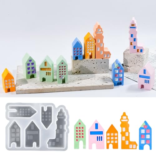 5 Stück Silikonformen Gießformen Häuser 3D Haus Kerzenhalter Weihnachten Gips Gießen Giessformen Silikon Zement 5 Stück Silikonformen Gießformen Häuser 3D Haus Kerzenhalter Weihnachten Gips Gießen Giessformen Silikon Zement von EPODA