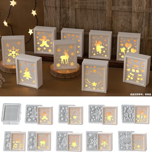 EPODA 10er Set Silikonform Geschenkbox Gießformen Weihnachten für Gips & DIY Weihnachtsdekor - Silikon Gießformen für Geschenkboxen von EPODA