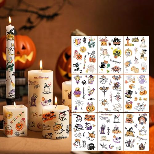 EPODA 12 Stück Kerzentattoo Halloween 3 Stück Party Kerzen Tattoos Gespenst Kerzensticker Wasserschiebefolie Dekorieren Geschenk Stabkerzen EPODA 12 Stück Kerzentattoo Halloween 3 Stück Party Kerzen Tattoos Gespenst Kerzensticker Wasserschiebefolie Dekorieren Geschenk Stabkerzen von EPODA