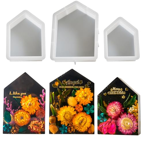 EPODA 3 Stück Silikonform Haus Epoxidharz Gießform für Kristalle Getrocknete Blumen Harzkunst Buchstützen Untersetzer DIY von EPODA