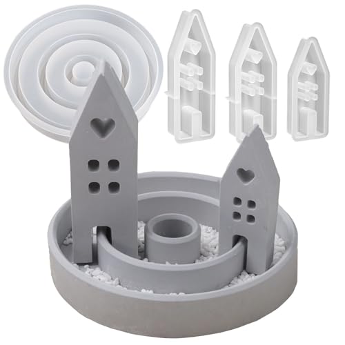 EPODA 4er Silikonform Haus mit Sockel, Gießformen 3D Kerzenhalter Weihnachten Gips Gießen Giessformen Silikon DIY Zement Beton von EPODA