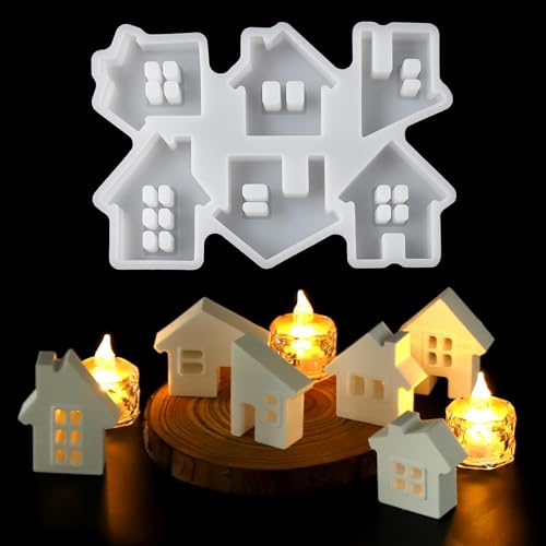 EPODA 6 Stück Silikonform Häuser Gießformen Silikon 3D Häuser Kleine Hausformen Silikon Gießformen Häuser Silikonform Haus 3D Gießformen von EPODA