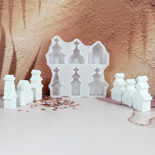 EPODA 6er Mini Silikonform Haus Gießform Kirchenhaus für Gips Weihnachten DIY Deko Silikonformen Giessformen von EPODA