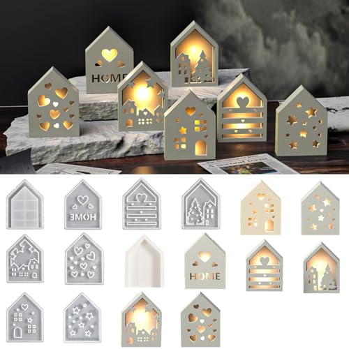 EPODA 7 Stück Gießformen Silikon Häuser 3D Silikonform Haus Kerzenhalter Weihnachten Gips Gießen Giessformen Deko von EPODA
