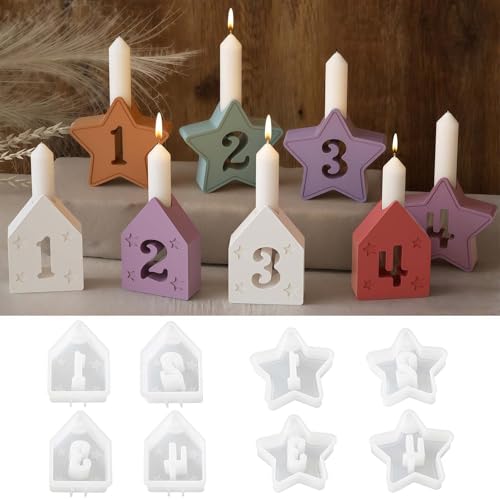 EPODA 8 Stück Silikonform Haus Kerzenhalter Silikonformen Gießformen Häuser Sterne Zahlen 1-4 Gießform Häuser Sterne Gipsformen zum Gießen DIY Silikonformen EPODA 8 Stück Silikonform Haus Kerzenhalter Silikonformen Gießformen Häuser Sterne Zahlen 1-4 Gießform Häuser Sterne Gipsformen zum Gießen DIY Silikonformen von EPODA
