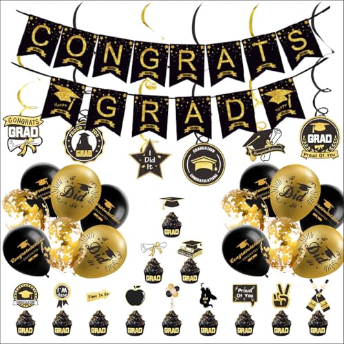 EPODA Abschlussfeier Deko Paket - Happy Graduation Ballons & Banner - Abitur Bachelor Party Zubehör - Congrats Geschenk für Prüfungserfolge von EPODA