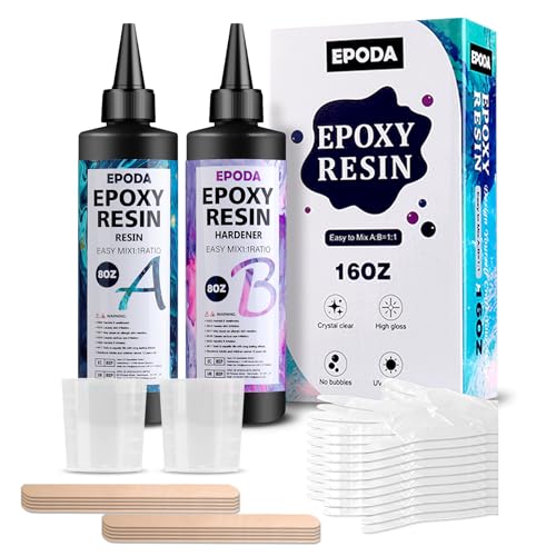 EPODA Epoxidharz Set, 16oz/474ml Epoxy Resin, Epoxidharz mit Härter, Epoxidharz Set Anfänger - Bonus Messbecher, HolzstäBchen, Handschuhe von EPODA