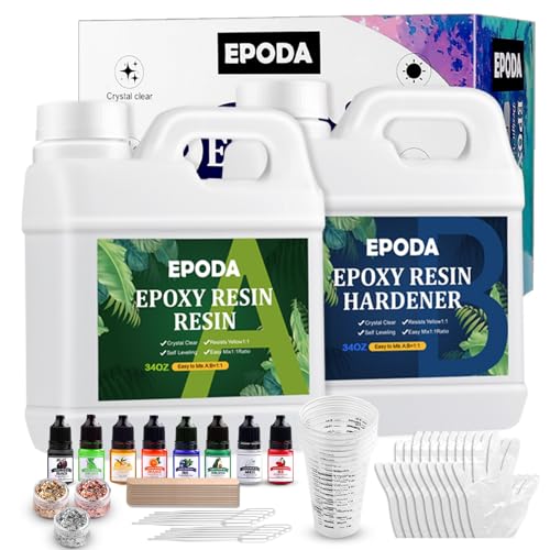 EPODA Epoxidharz Set, 64oz/1.9l Epoxy Resin, Epoxidharz Set Anfänger - Bonus Messbecher, HolzstäBchen, Handschuhe und Tropfpipette von EPODA