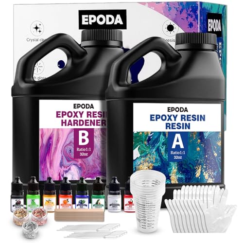 EPODA Epoxidharz Set, 64oz/1.9L Epoxy Resin, Epoxidharz mit Härter, Epoxidharz Set Anfänger - Bonus Messbecher, HolzstäBchen, Handschuhe, Farbe, Goldfolie und Tropfpipette EPODA Epoxidharz Set, 64oz/1.9L Epoxy Resin, Epoxidharz mit Härter, Epoxidharz Set Anfänger - Bonus Messbecher, HolzstäBchen, Handschuhe, Farbe, Goldfolie und Tropfpipette von EPODA