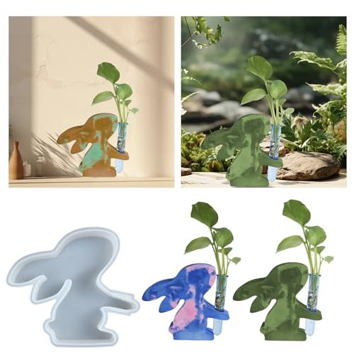 EPODA Silikonform Hase mit 3 Reagenzglas Gießformen Kaninchen Epoxidharz Formen Blumenvase Harzform DIY Pflanzenstation für Ableger Ostergeschenke Basteln von EPODA