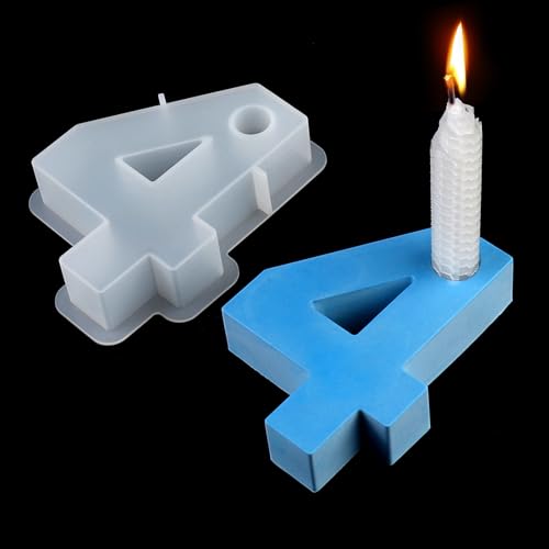 EPODA Silikonformen Gießformen Kerzenhalter, 0-9 Zahlen Kerzenhalter Form, DIY Silikonform Zahlen Kerzenhalter, Gießformen für Beton (Zahlen 4) von EPODA
