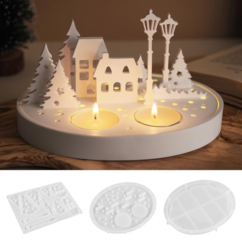 EPODA Silikonformen Gießformen Weihnachten, Gießformen Silikon Haus Weihnachten Kerzenhalter, Gussformen für Gips Epoxidharz Formen Gießform Tannenbaum DIY Duftkerzenherstellung von EPODA