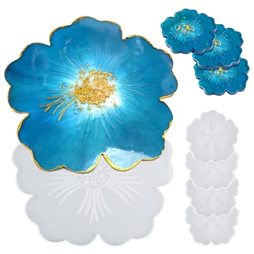 Epoda Silikonformen Untersetzer Set, Silikonformen Epoxidharz Tablett Groß, Epoxidharz Untersetzer Blumen, Silikonform Blumen Schale Epoda Silikonformen Untersetzer Set, Silikonformen Epoxidharz Tablett Groß, Epoxidharz Untersetzer Blumen, Silikonform Blumen Schale von EPODA