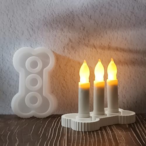 Silikonform Kerzenhalter, GießForm Beton Kerzenhalter, Silikonformen GießFormen Kerzenhalter, Silikon Formen Zum GießEn FüR Stabkerzen Und Teelichter (Hund Bone Shaped) von EPODA