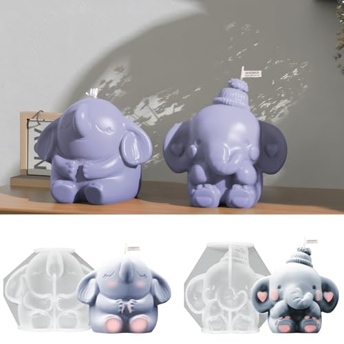 Silikonformen Gießformen Elefant Set (2 Stück) - 3D Oster- & Frühlingsformen für Gips - Niedliche DIY Tierfiguren zum Selbergießen von EPODA