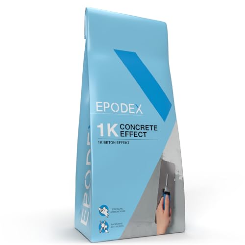 EPODEX CONCRETE EFFECT Spachtelmasse in Betonoptik - für Wände, Fliesen & mehr - Fugenloser Beton-Look zum Streichen & Spachtel - Innen & Außen - 5kg (5m²) von EPODEX