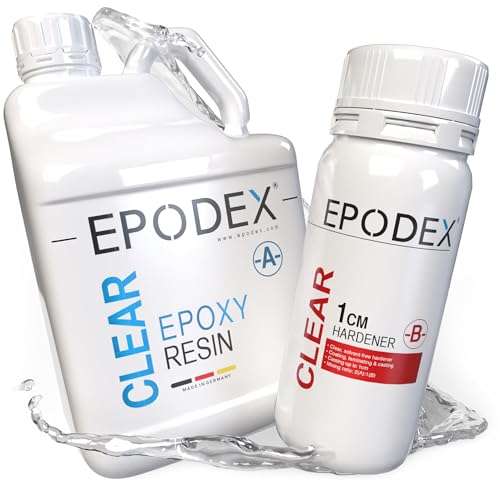 EPODEX Epoxidharz Set ECO | Klares Epoxy Resin für Gießhöhen bis 1cm | Gießharz Set ohne oder mit Farbstoffen | Für alle Beschichtungen, Versiegelungen, Reparaturen, Formenbau, Kunst & Handwerk von EPODEX
