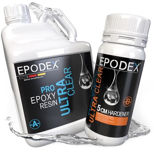 EPODEX Epoxidharz Set PRO+ | Kristallklares Epoxy Resin für Gießhöhen bis 5cm | Resin Gießharz Set ohne oder mit Farbstoffen | Für River-Tische, Lampen, Projekte mit hohen Form- und Gussteilen, usw EPODEX Epoxidharz Set PRO+ | Kristallklares Epoxy Resin für Gießhöhen bis 5cm | Resin Gießharz Set ohne oder mit Farbstoffen | Für River-Tische, Lampen, Projekte mit hohen Form- und Gussteilen, usw von EPODEX
