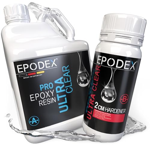 EPODEX Epoxidharz Set PRO | Kristallklares Epoxy Resin für Gießhöhen bis 2cm | Gießharz Set ohne oder mit Farbstoffen | Resin-Kunst (Art Resin), Doming, Schmuck, kleine Form- und Gussteile von EPODEX