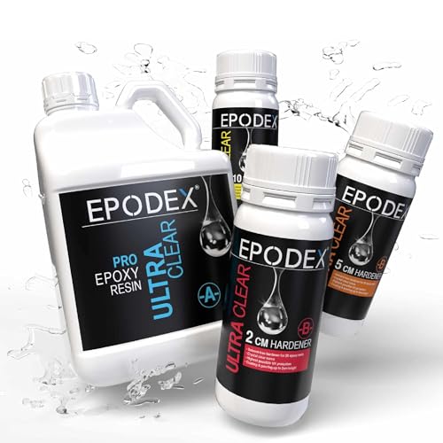 EPODEX Epoxidharz Set PRO Serie | Kristallklares Epoxy Resin für Gießhöhen bis 2cm, 5cm oder 10cm | Gießharz Set Beschichtungen, Kunst, Handwerk, Vergüsse, River-Tische, Lampen, Schmuck und mehr von EPODEX