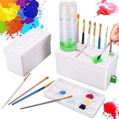 EPROICKS Verbesserte 4-in-1-Pinselreiniger, Brush Rinser Wasserkreislaufspüler, Pinselhalter mit Palette, Pinselspüler für Acryl-, Aquarell- und wasserbasierte Farben, Mal- und Kunstzubehör (Grün) von EPROICKS