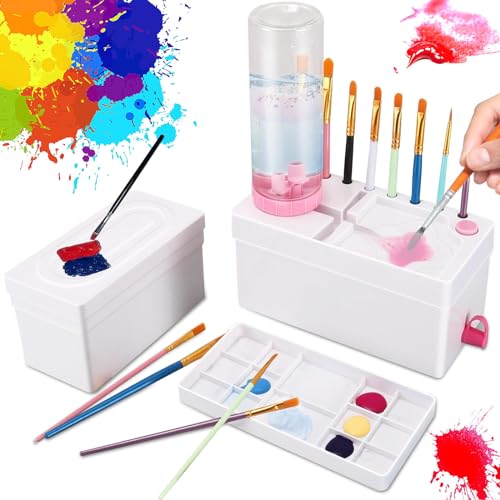 Verbesserte 4-in-1-Pinselreiniger, Brush Rinser Wasserkreislaufspüler, Pinselhalter mit Palette, Pinselspüler für Acryl-, Aquarell- und wasserbasierte Farben, Mal- und Kunstzubehör (Rosa) von EPROICKS