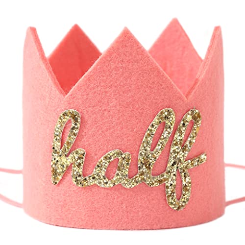 EPSEED Groovy Half Birthday Crown Hat - Rose Gold 1/2 Birthday Party Decoration Girl Half To One Outfit (half pink hat) von EPSEED