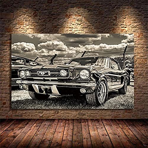 EPTIC 5D DIY Diamond Painting Kit, Retro Mustang Auto Schwarz Weiß Diamond Painting Full Drill Cross Stitch Kit Diamond Painting Kits Strasssteine ​​​​Diamantstickerei, Wanddekoration 50x60CM von EPTIC