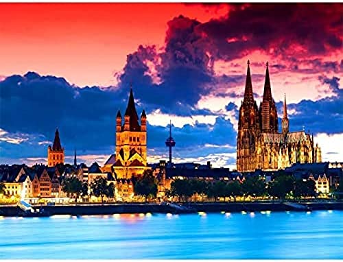 EPTIC DIY 5D Diamond Painting Kits Diamantmalerei Erwachsene Kind Nachtansicht des Kölner Doms für Heimdekoration Malerei voller Diamant Geburtstagsgeschenke 50x60CM von Homry