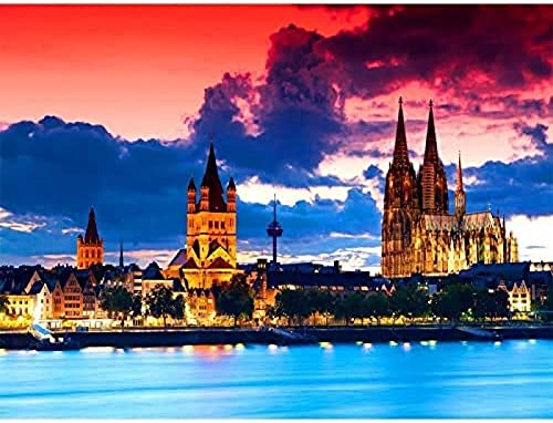 EPTIC DIY 5D Diamond Painting Set, Cologne Cathedral Night View Painting By Numbers Diamond, Diamond Painting Arts Craft For Home Wall Decor 30x40CM von EPTIC