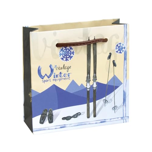 Weihnachtliche Tragetasche mit Motiv - Vintage Winter mit Lederbändern, 25 Stk, 140 x 50 x 140 mm Weihnachtliche Tragetasche mit Motiv - Vintage Winter mit Lederbändern, 25 Stk, 140 x 50 x 140 mm von EPVerpackungen