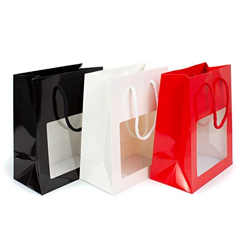 deluxe Geschenktasche mit Textilkordeln und Fenster, 185 x 105 x 230 mm, 12 Stück, 3 Farben von EPVerpackungen