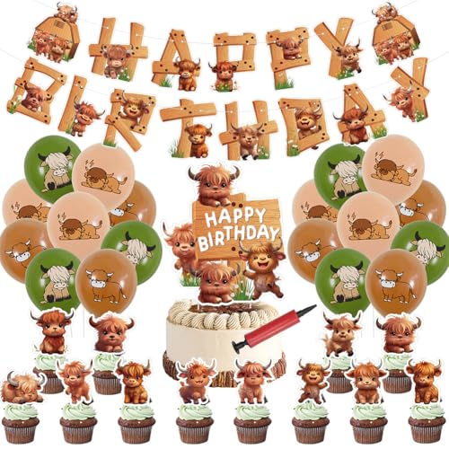 33 Stück Hochlandrind Geburtstag Dekorationen Highland Cow Luftballons Party Deko,Hochland Kuh Happy Birthday Banner Hochlandrind Kuchen Topper Cupcake Topper für Kindergeburtstag Dekoration 33 Stück Hochlandrind Geburtstag Dekorationen Highland Cow Luftballons Party Deko,Hochland Kuh Happy Birthday Banner Hochlandrind Kuchen Topper Cupcake Topper für Kindergeburtstag Dekoration von EPXOIQC